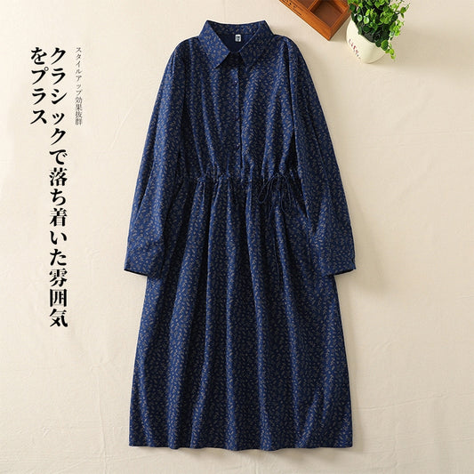 ワンピース レディース ポロカラー 森ガール風 ミディ丈 フレア ロング