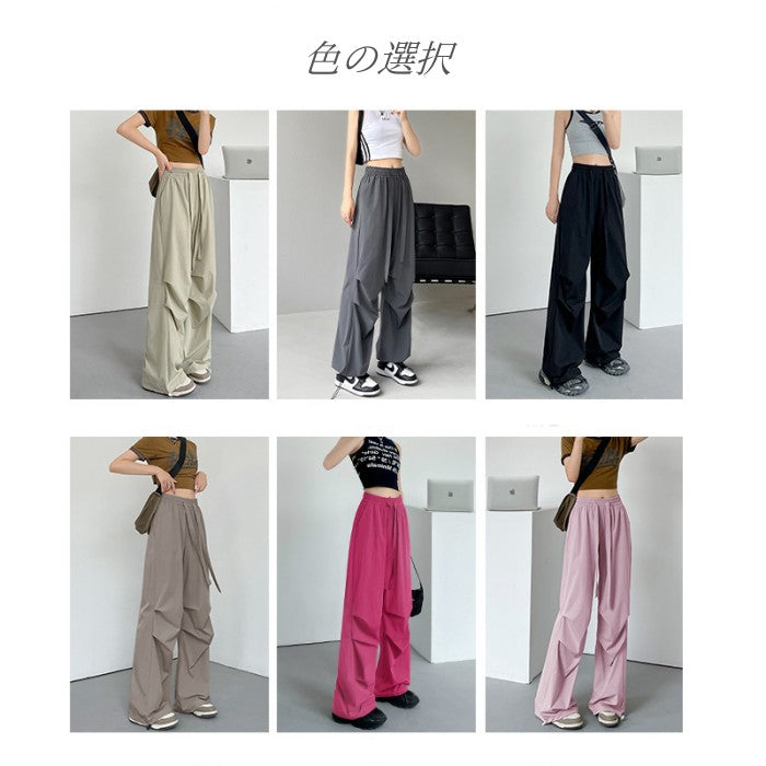 ドロストカーゴパンツ ボトムス 裾ドローコード レディース ハイウエスト 速乾生地