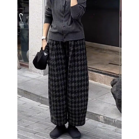 サルエルパンツ ワイドパンツ 高腰 デザイン レディース 映えパンツ 毛織り素材 秋冬アイテム