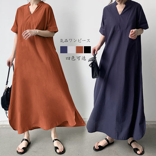 綿麻プルオーバーシャツワンピース レディース 半袖シャツ ゆったり トップス 夏服