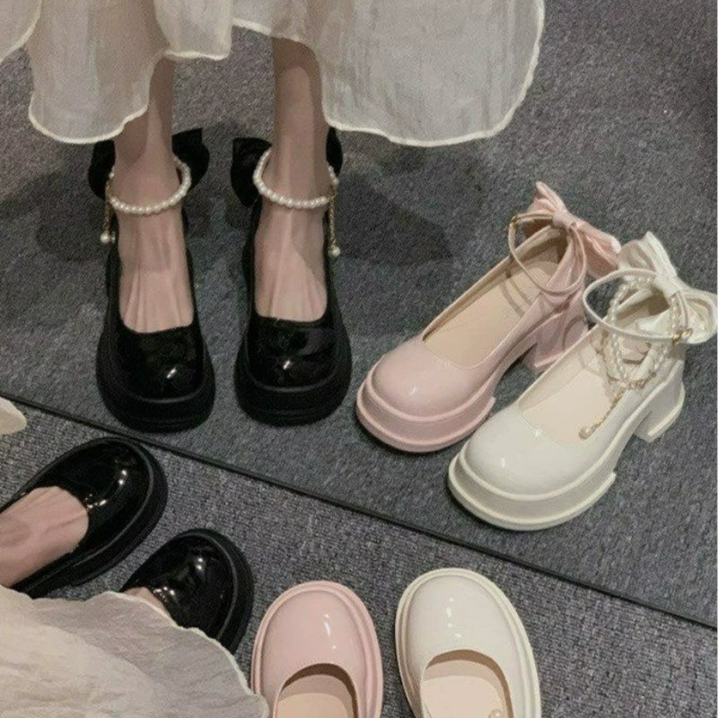 パンプス メリージェーンパンプス ストラップパンプス レディース 浅口 厚底 7cm太ヒール ラウンドトゥ