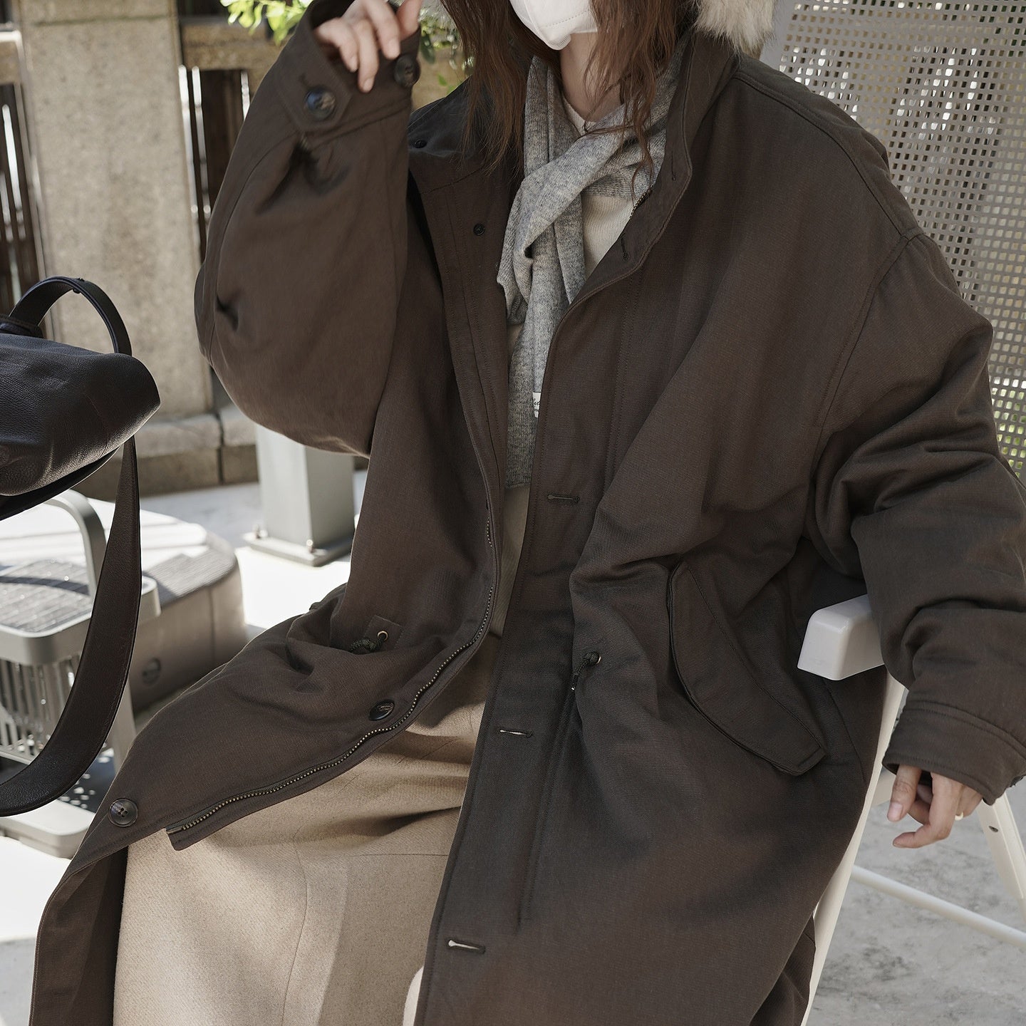 キルティング レディース コート アウター 冬 中綿 ロング丈 ワーク風 モード系
