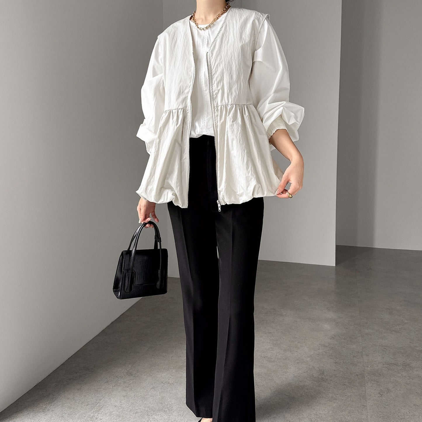 ノースリーブ ベスト レディース ラウンドネック トップス ジッパー デザイン フリル