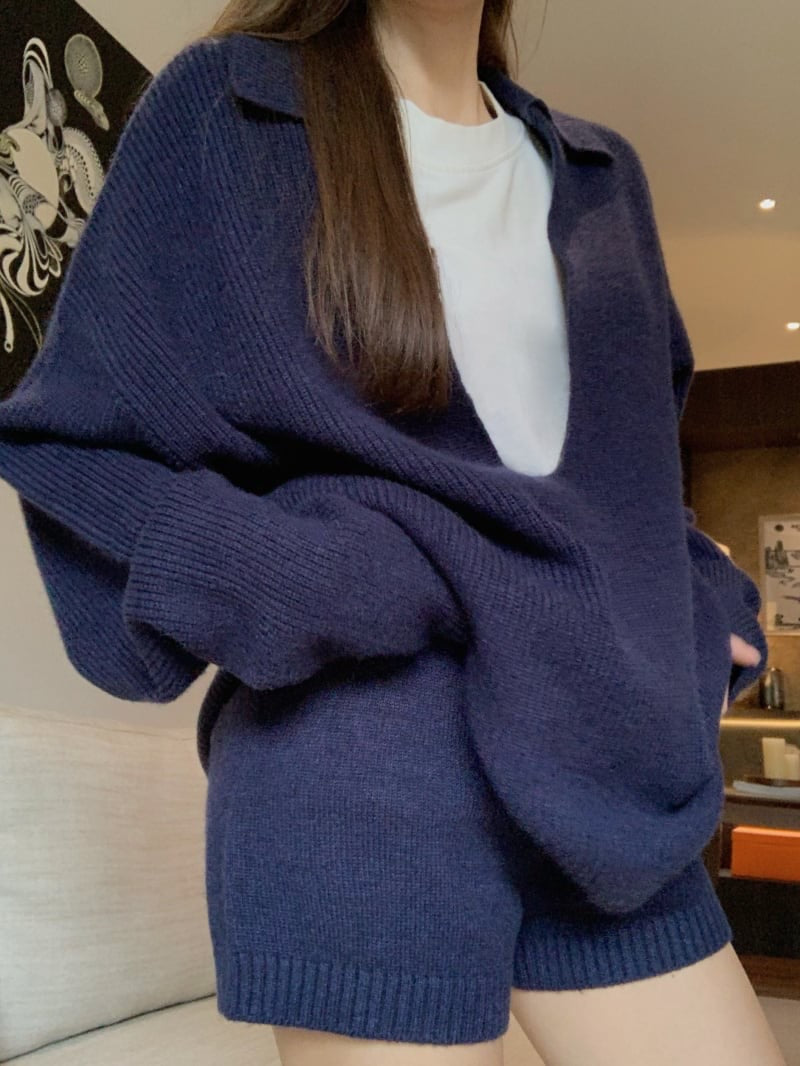 ニット2点セット パンツスーツ レディース  ボトムス ロング ストレッチあり ロング 厚い 春 秋