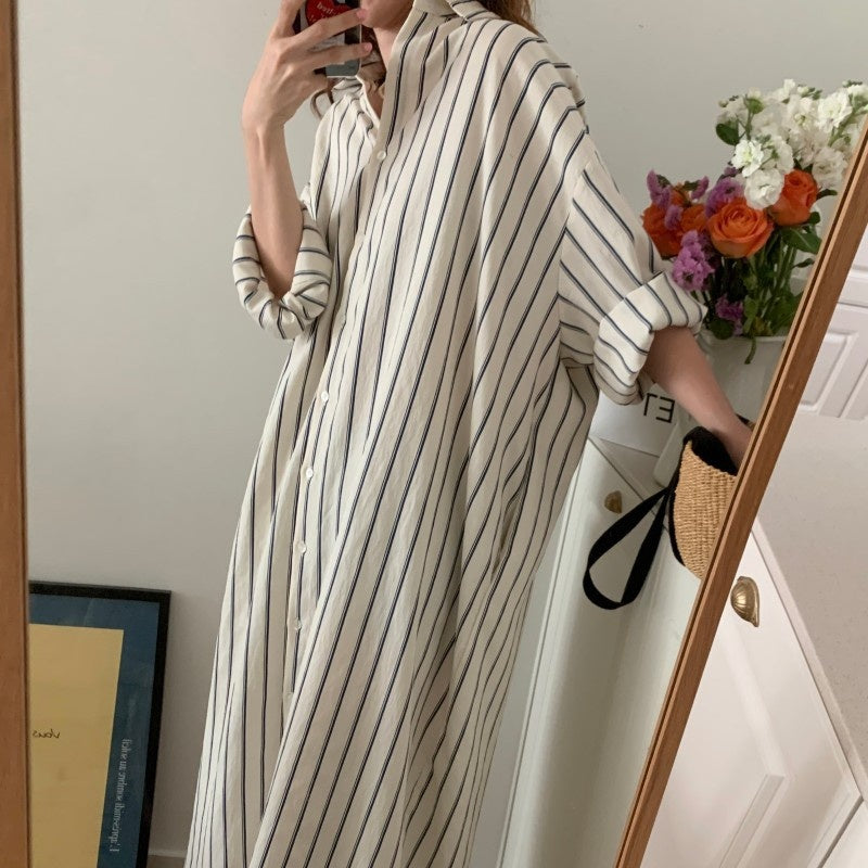 ストライプシャツ ブラウス ワンピース トップス レディース オーバーシャツ