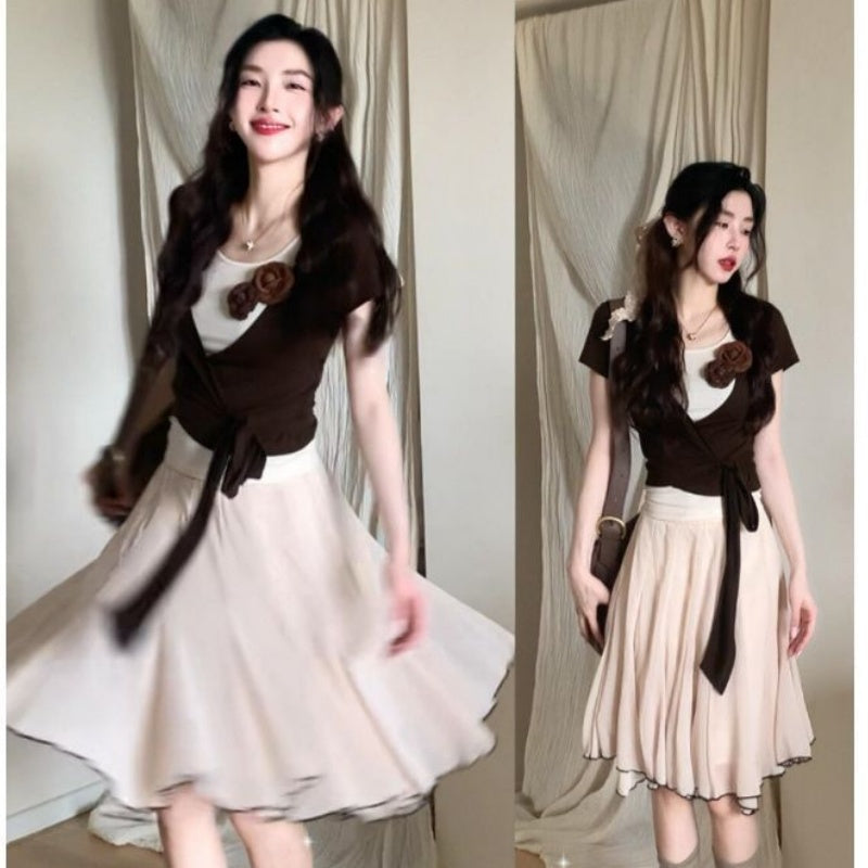 セットアップ レディース 夏服 2点セット トップス スカート 半袖 ニット プリーツ