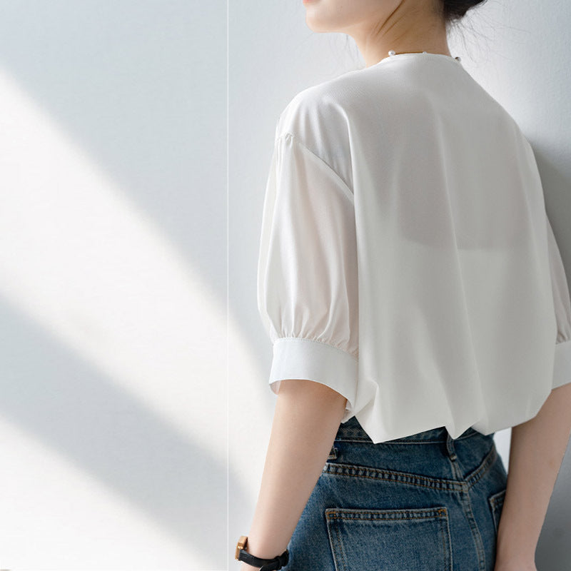 レディース シャツ ブラウス 夏 新作 高見え 上品 デザイン フリル Vネック