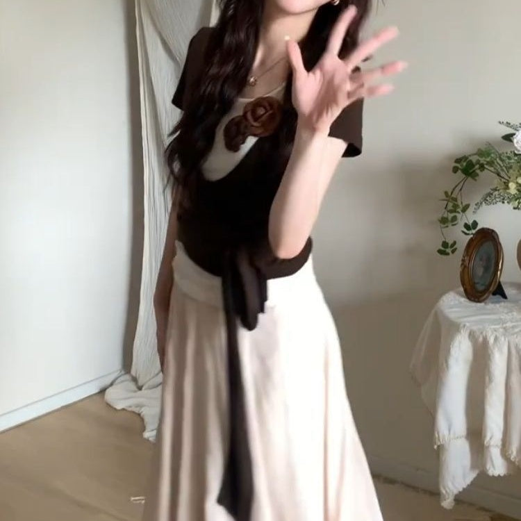 セットアップ レディース 夏服 2点セット トップス スカート 半袖 ニット プリーツ
