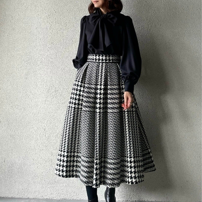 スカート 千鳥格子 レディース 春 秋 冬 ロング プリーツ フレア ニット 柄