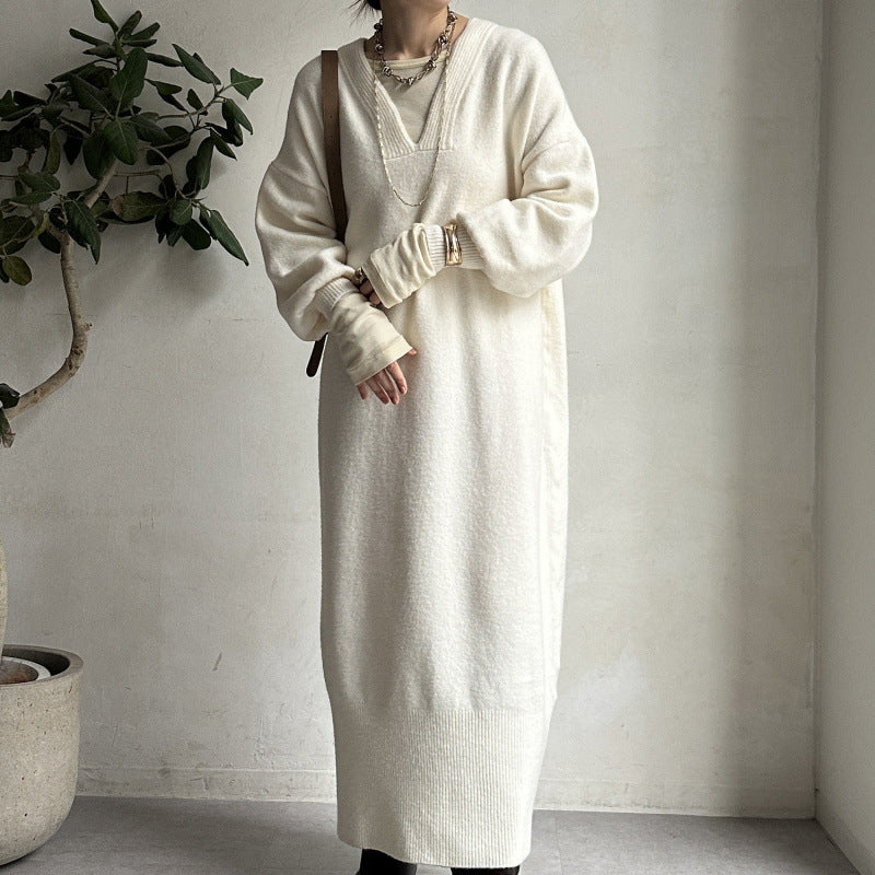 ニットワンピース レディース レイヤード スカート ニット セーター スカート スリット