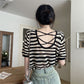 Tシャツ レディース バッククロス トップス 夏 涼感 半袖 クルーネック ゆったり