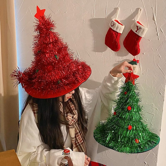 クリスマスツリーハット 大きめ 可愛い 盛り上がる キラキラ 簡単装着帽子