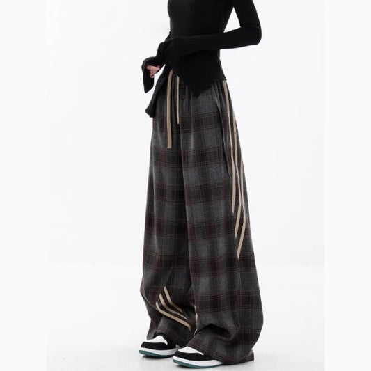 チェックパンツ レディース ワイドパンツ ストレートパンツ グレンチェック