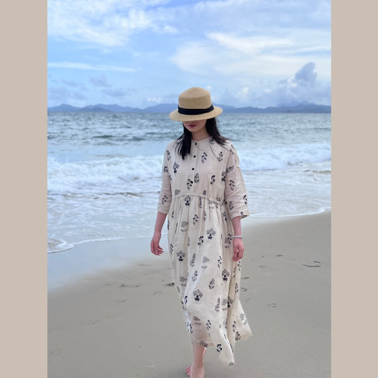 ワンピース レディース ロングワンピース ロング丈 花柄 亜麻 綿麻 ナチュラル