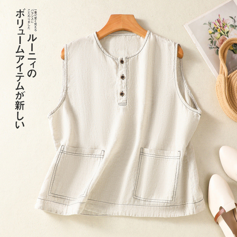 ベスト ジレ レディース トップス コットンリネン 大きいサイズ 夏 カジュアル