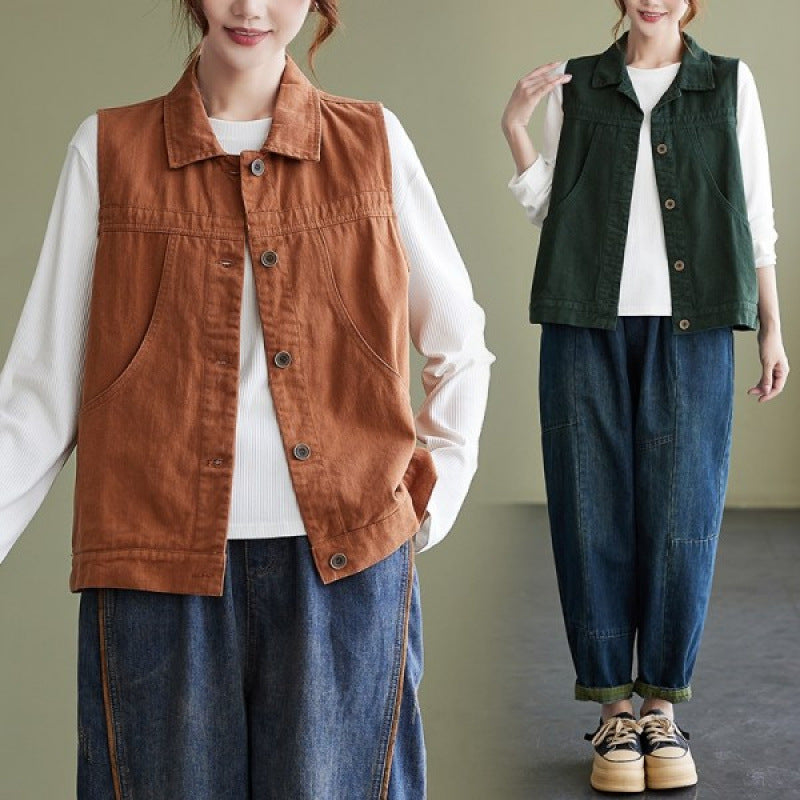 デニム ノースリーブ ベスト レディース 春秋 前開き アウター トップス ジレ レイヤード