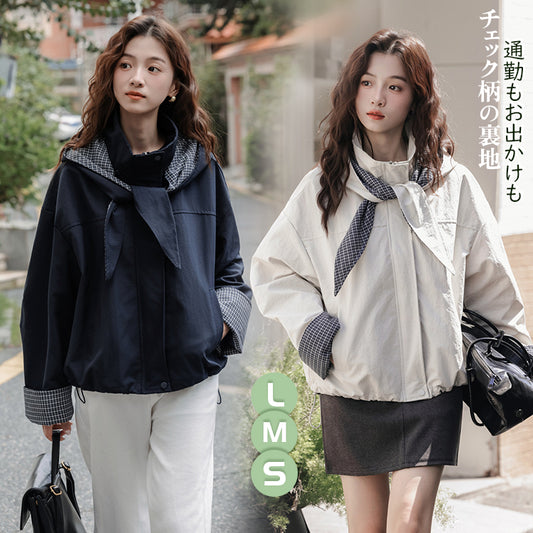 レディース ジャケット 秋冬 新作 韓国風 ワイドシルエット カジュアル チェック柄 切替