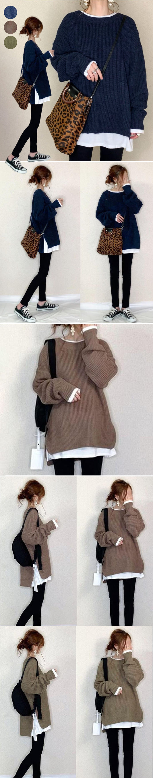 セーター ニット レディース 偽カーディガン 偽二枚 プルオーバー ピチニット