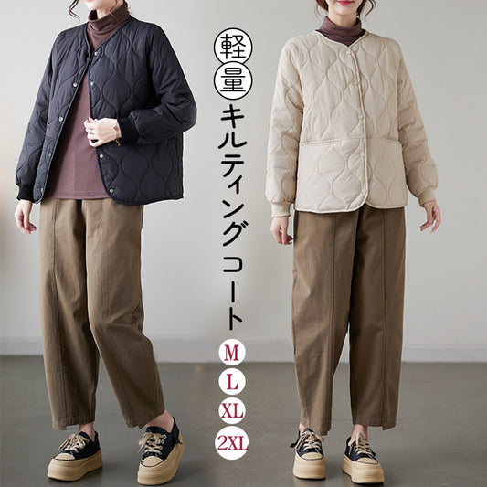 キルティング ジャケット オフタートル アウター 長袖 レディース カジュアル 普段着 レトロ 女性