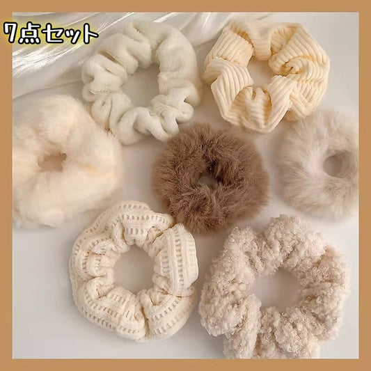 ヘアゴム っぽい 7点セット おしゃれ ヘアアクセサリー ファーボール ポニーテール 無地