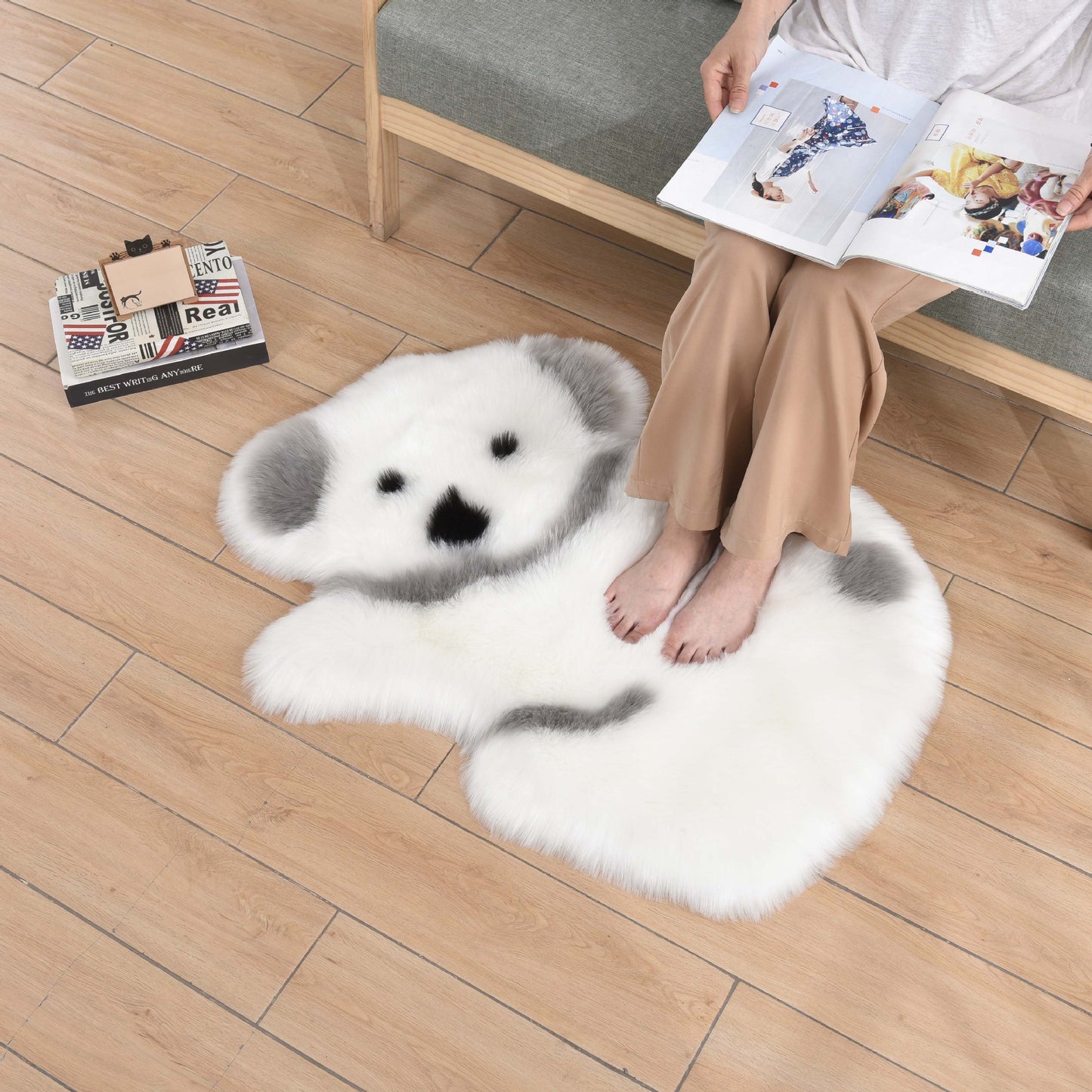 ラグ カーペット フェイクウール 動物柄 ベア コアラ 子供部屋 ふわふわ 長毛 かわいい マット