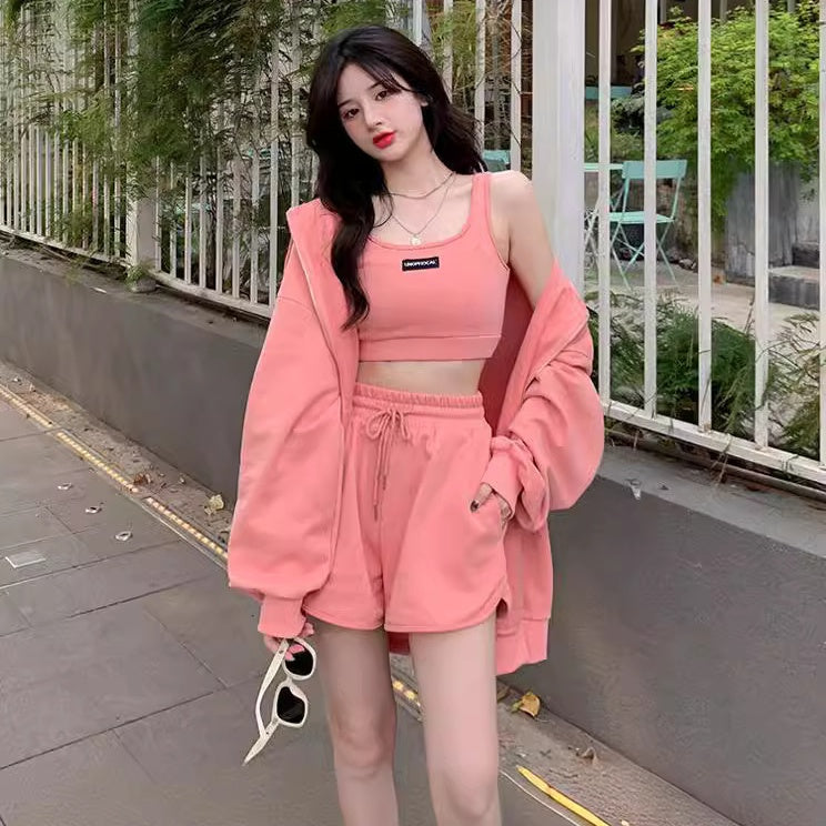 スポーツウェア レディース セットアップ 3点セット ジムウェア 夏 パーカー