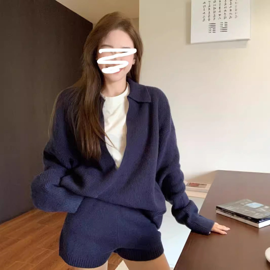 ニット2点セット パンツスーツ レディース  ボトムス ロング ストレッチあり ロング 厚い 春 秋