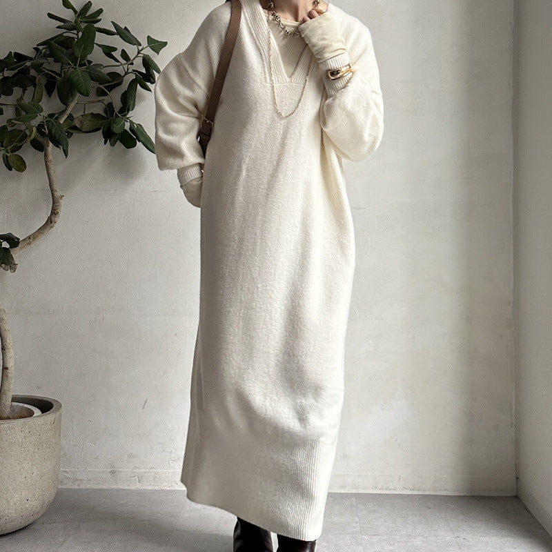 ニットワンピース レディース レイヤード スカート ニット セーター スカート スリット