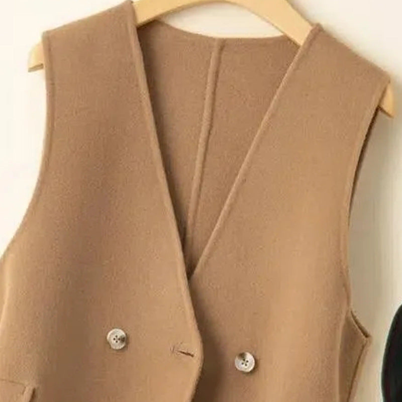 ジレ ベスト ウール レディース ウエストマーク ロングベスト ノーカラー レイヤードコーデ