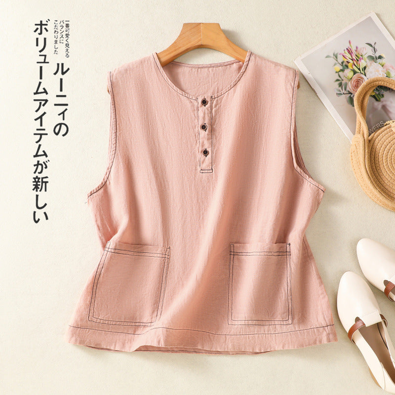 ベスト ジレ レディース トップス コットンリネン 大きいサイズ 夏 カジュアル