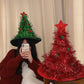 クリスマスツリーハット 大きめ 可愛い 盛り上がる キラキラ 簡単装着帽子