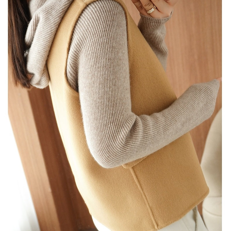 ジレ ベスト ウール レディース ウエストマーク ロングベスト ノーカラー レイヤードコーデ