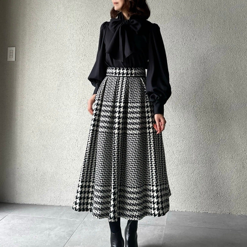 スカート 千鳥格子 レディース 春 秋 冬 ロング プリーツ フレア ニット 柄