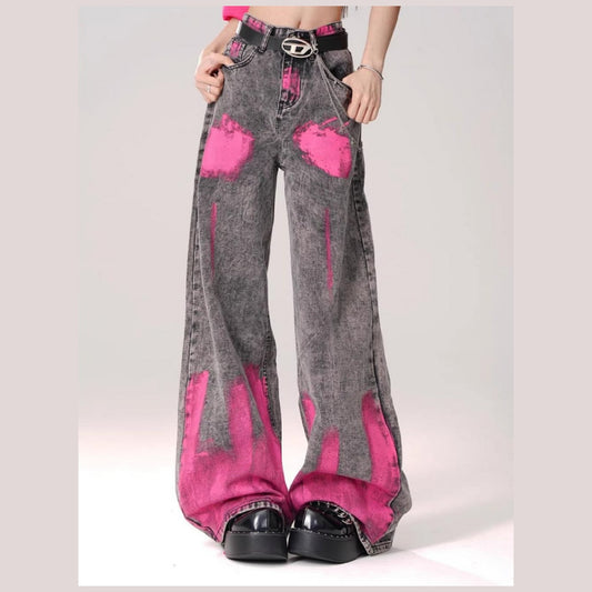 デニムパンツ ワイドパンツ ストレートパンツ レディース ハイウエスト ルーズフィット