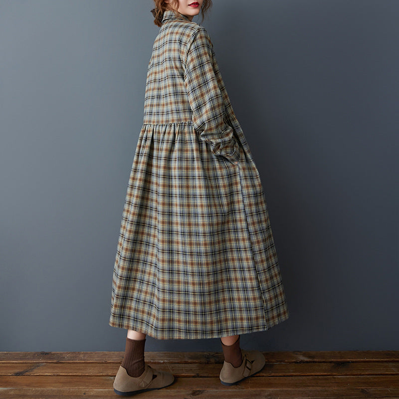 チェック ワンピース レディース ネルシャツ コットン リネン素材 ロング丈