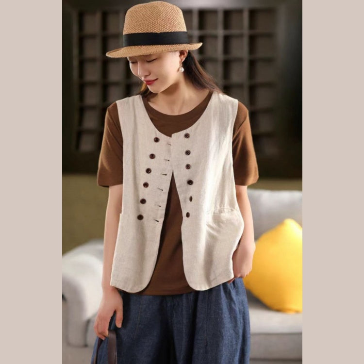 マーメイドベスト レディース コーディガン 砂洗い 麻素材 無地 シンプル