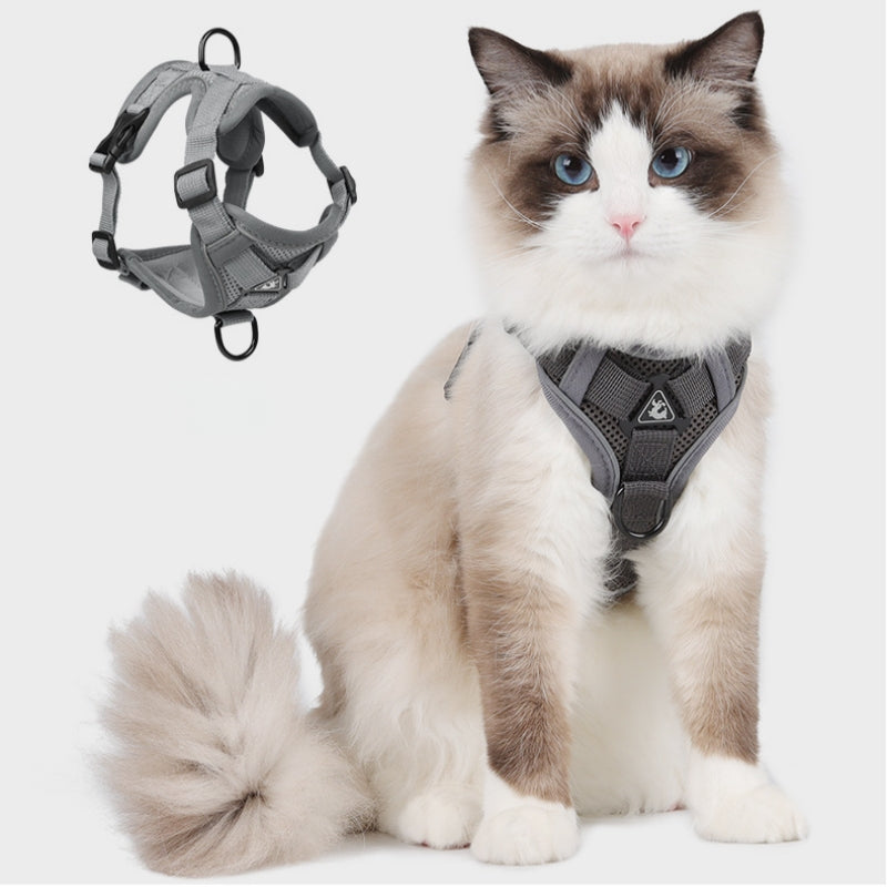 猫 ハーネス リード セット 猫用ハーネス 猫用リード 猫用胴輪 ベスト型 POMバックル 脱走防止