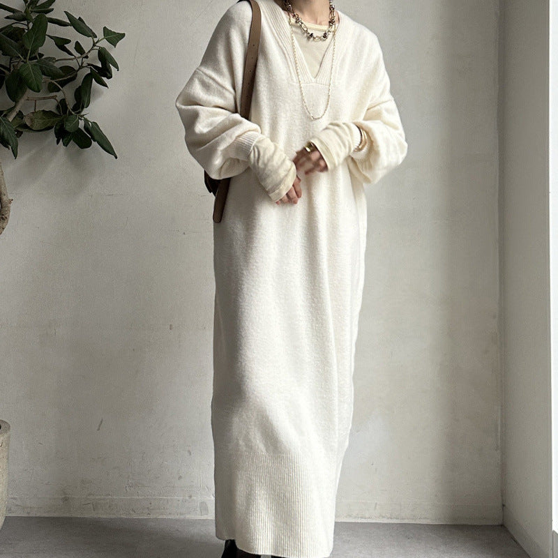 ニットワンピース レディース レイヤード スカート ニット セーター スカート スリット