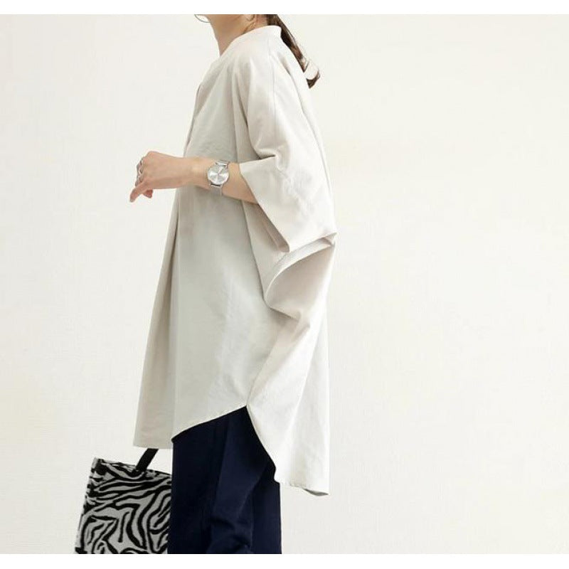 レディース シャツ ブラウス 無地 Vネック プルオーバー ゆったり 体型カバー カジュアル