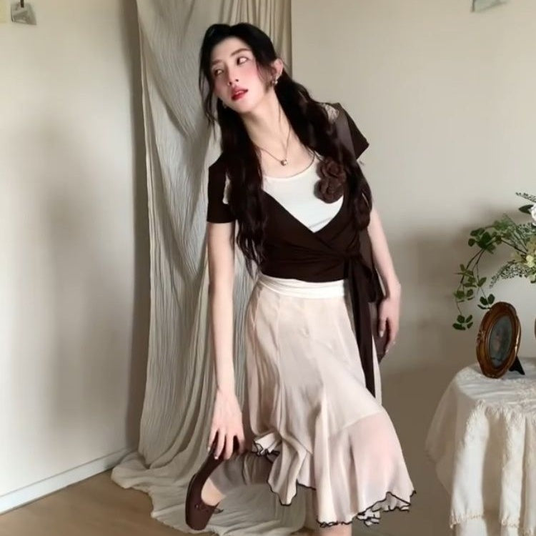 セットアップ レディース 夏服 2点セット トップス スカート 半袖 ニット プリーツ