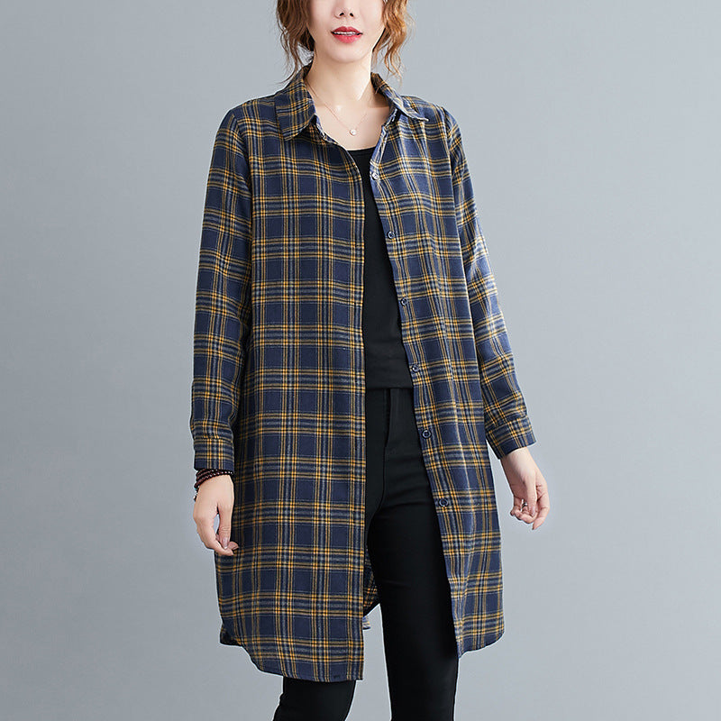 チェック長袖シャツ トップス シャツ ブラウス レディース ロング 長袖 襟付き 綿