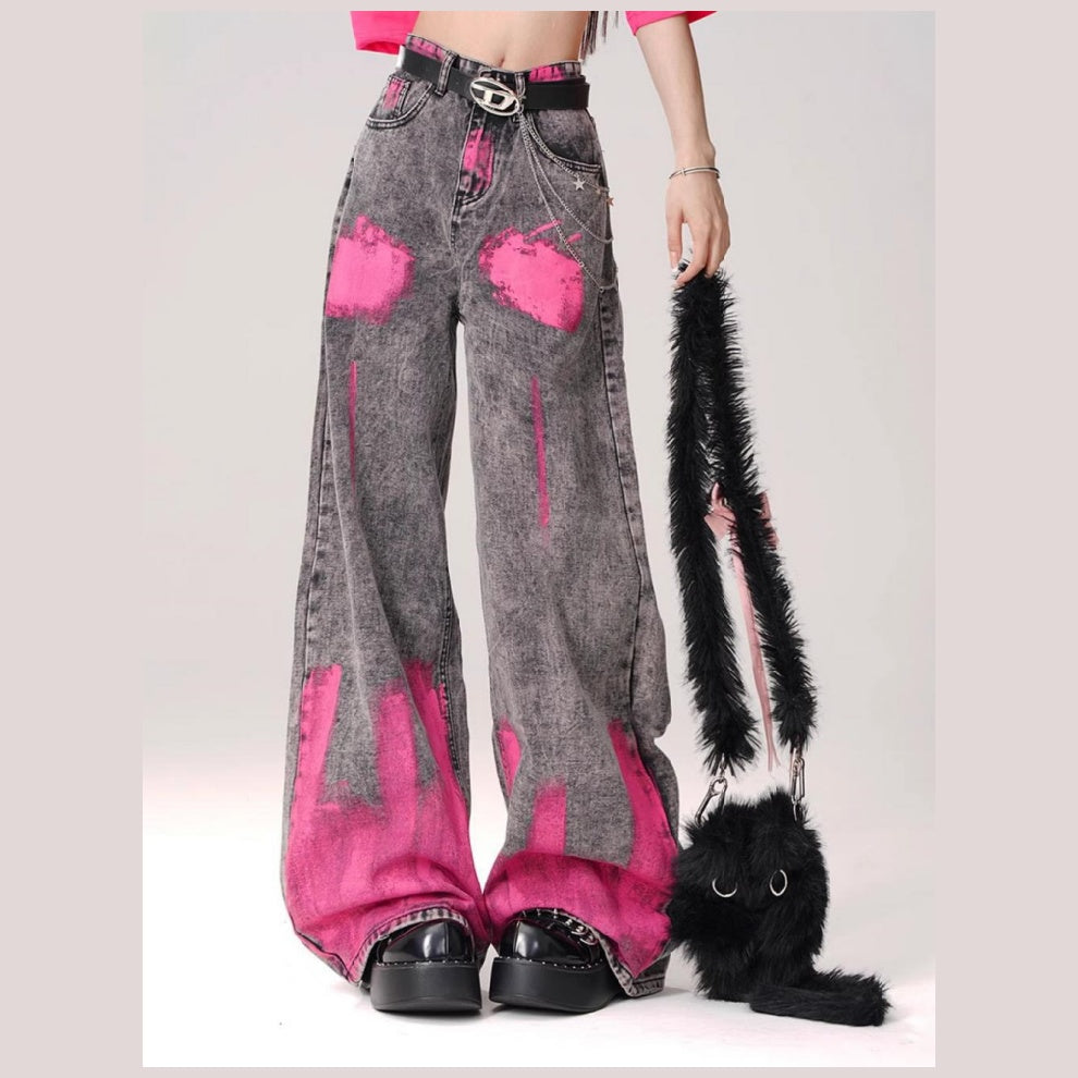 デニムパンツ ワイドパンツ ストレートパンツ レディース ハイウエスト ルーズフィット