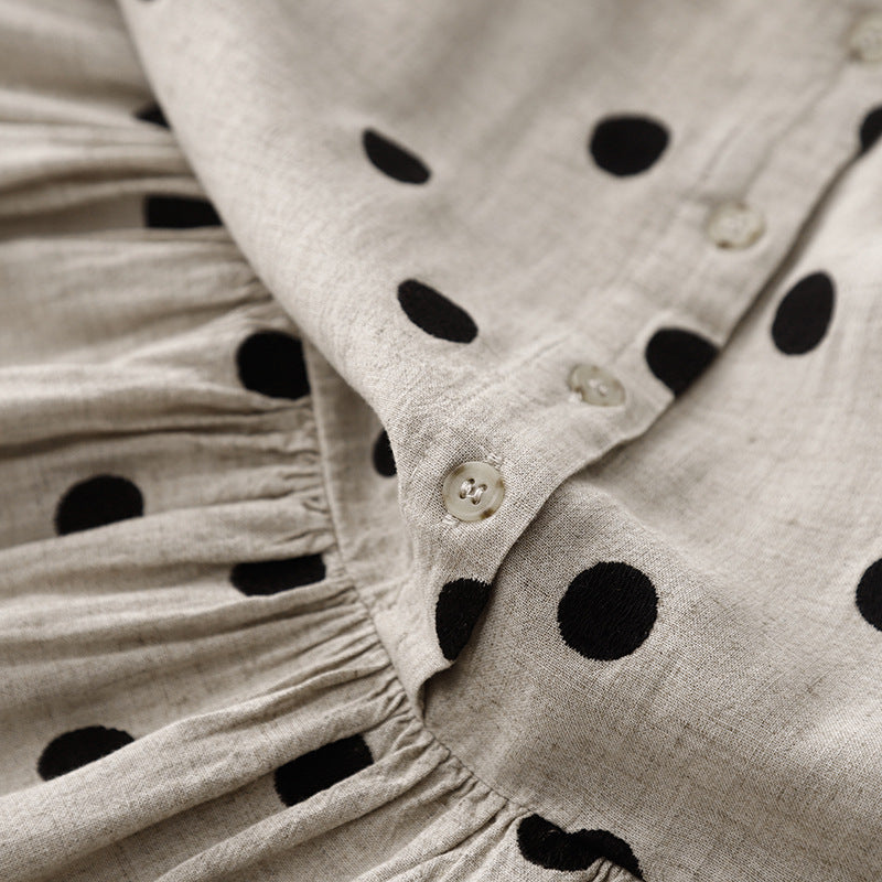 ドット柄ロングワンピース レディース 長袖 夏 マキシワンピース カジュアル