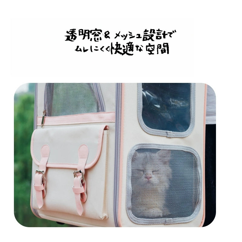 ペットバッグ ペットキャリーバッグ ペットリュック 猫 犬 大空間 軽量 通気性 メッシュ 透明窓付き