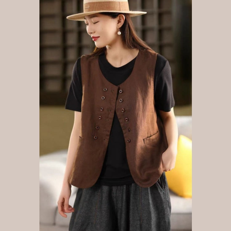 マーメイドベスト レディース コーディガン 砂洗い 麻素材 無地 シンプル