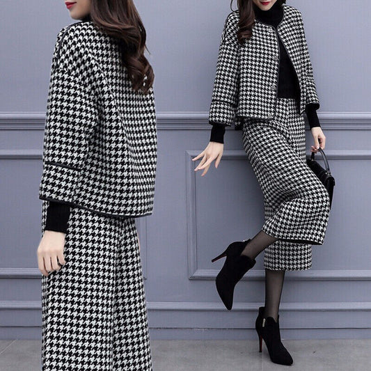 千鳥格子スーツ レディース セットアップ ウールタッチ 事務服 高品質 長袖