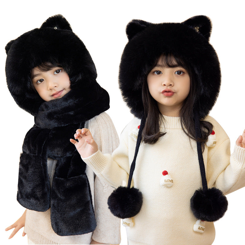 マフラー 子供 帽子 手袋  3in1 女の子 子ども 防寒 ファッション キッズ ハット