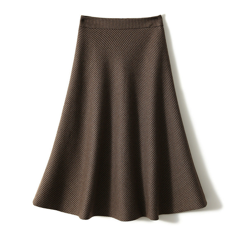 スカート 千鳥格子 レディース ベージュ 春 秋 冬 ロング プリーツ フレア ニット チェック
