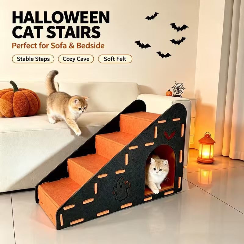 ペットステップ 猫用階段 犬用ステップ ハロウィン フェルト 猫ハウス 爪とぎ コウモリ 羽付き