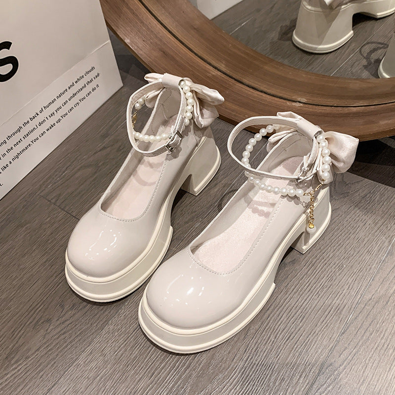 パンプス メリージェーンパンプス ストラップパンプス レディース 浅口 厚底 7cm太ヒール ラウンドトゥ